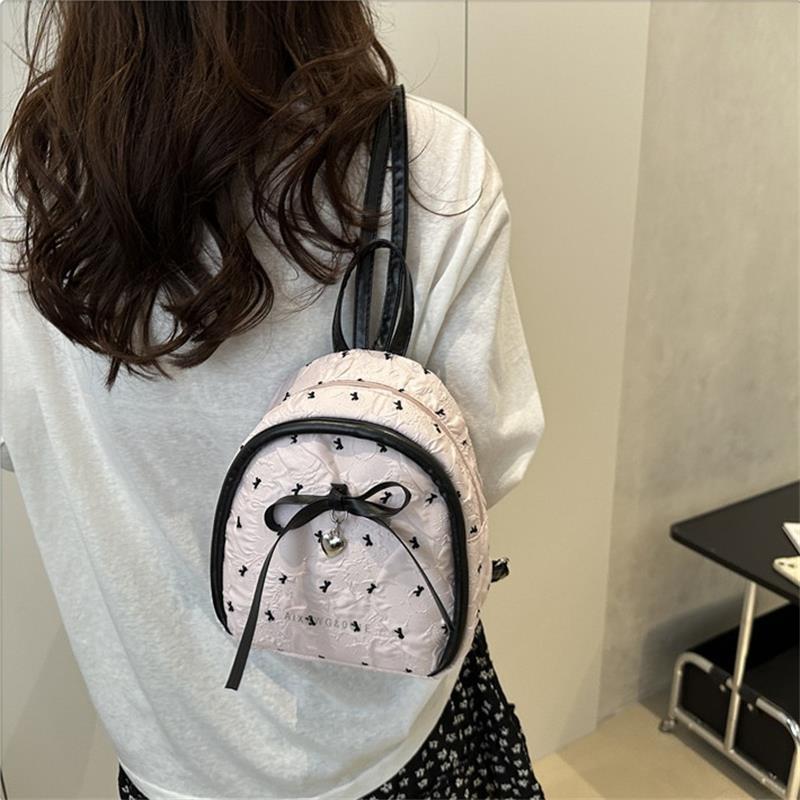 Sweet Cute College Style Bow Print Backpack Handbag Shoulder Bag Trendy Women Girly Commuting Bag Student Schoolbag Gift