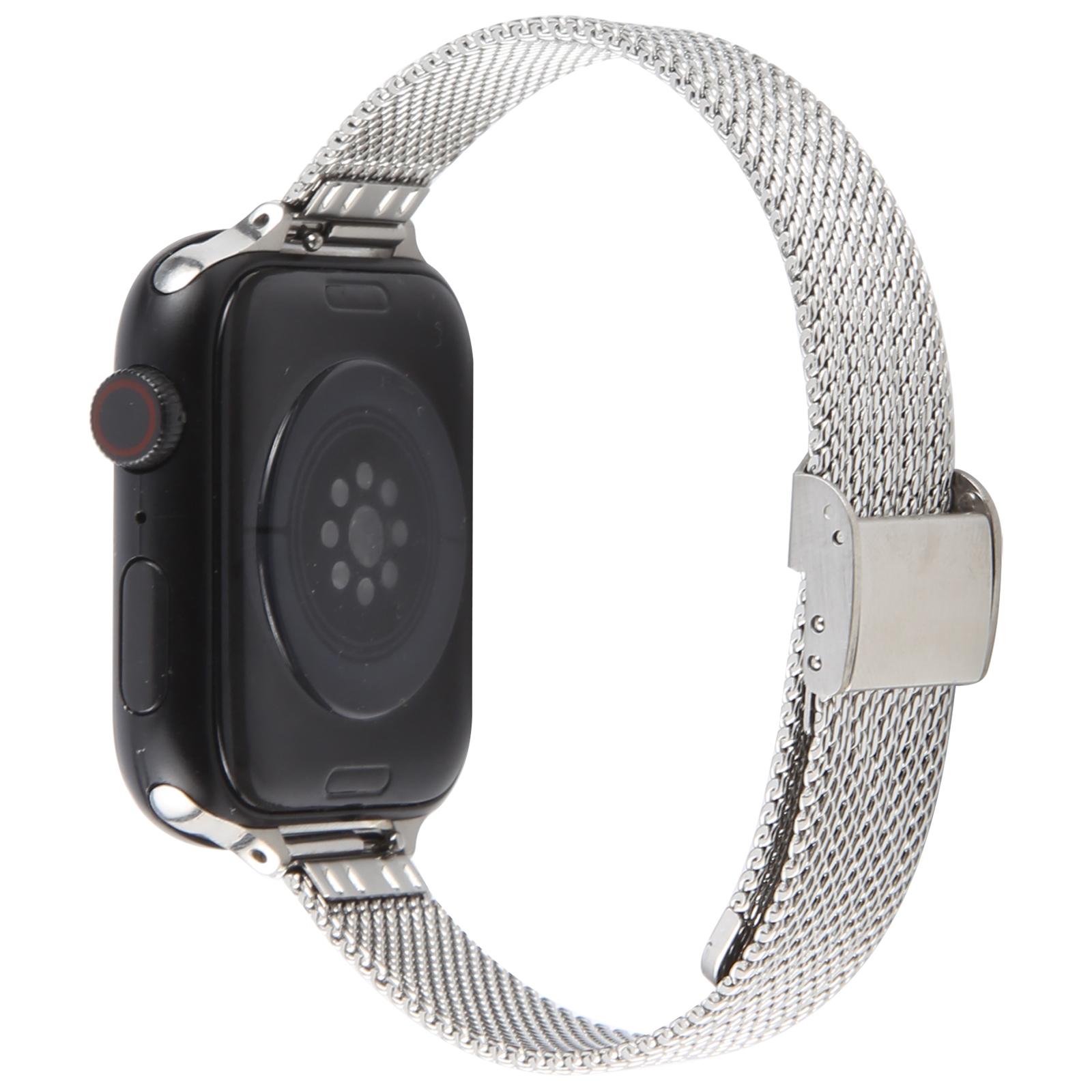 

Watch Strap for Apple Watch Series 10 Ultra 9 8 7 SE 6 5 4 3 2 1 46mm 49mm 45mm 44mm 42mm Narrow Milanese Metal Band with Buckle Silver
