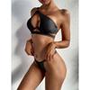 Schwarz One Shoulder V-Bar Bügel Bikini Set Push Up Badeanzug Weibliche Bademode Frauen Badende Badeanzug