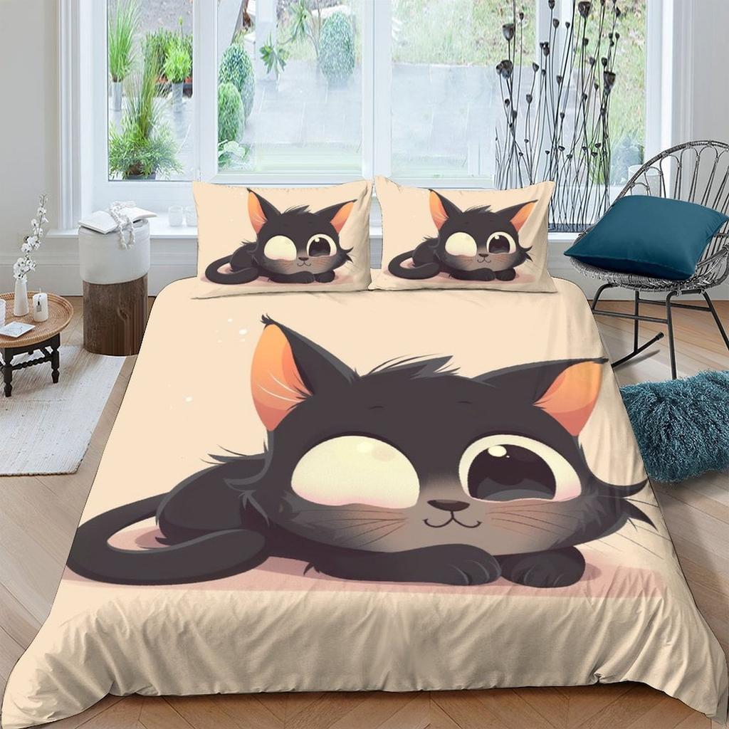 Comforter Cat Bedding Set Printed For Childrens And Adults Warm Soft Breathable And Comfortable
