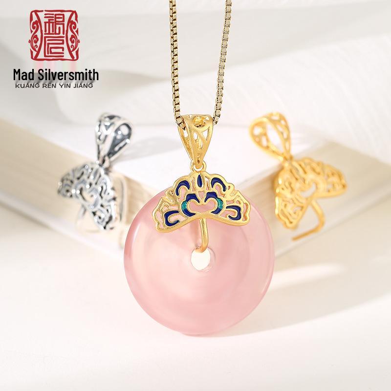 

S925 Sterling Silver Ancient Gold Safety Clip Pendant for DIY Jade or Amber Jewelry 925 Silver