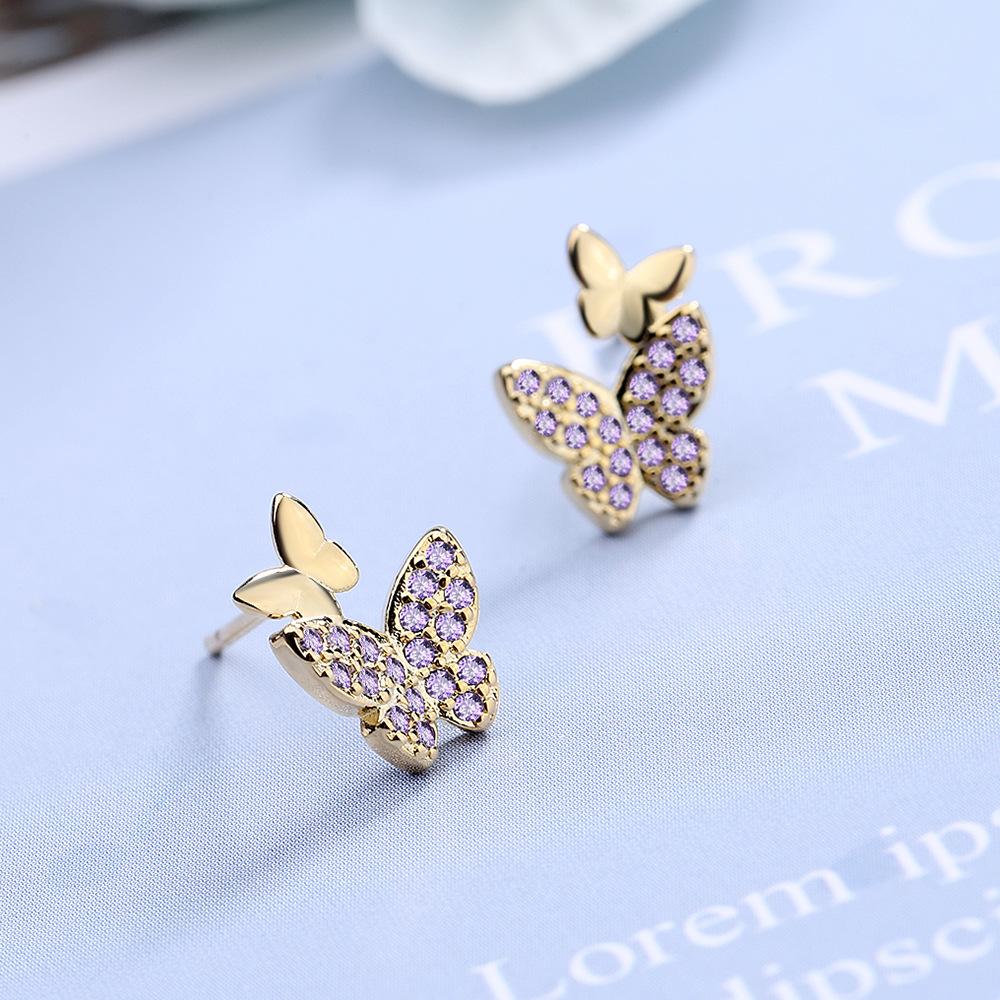 Butterfly Compact Fashion Zirconia Sparkling Classic Stud Earrings for Women Dazzling Female Elegant Accessories Timeless Jewelry
