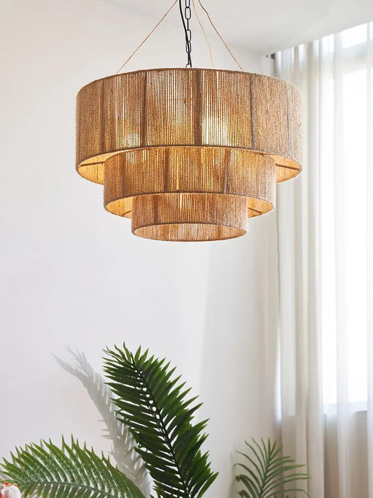 Lamp Hemp Rope Pendant Lights for Dining Room Living Room Aisle Bedroom Japanese Wall Lamp