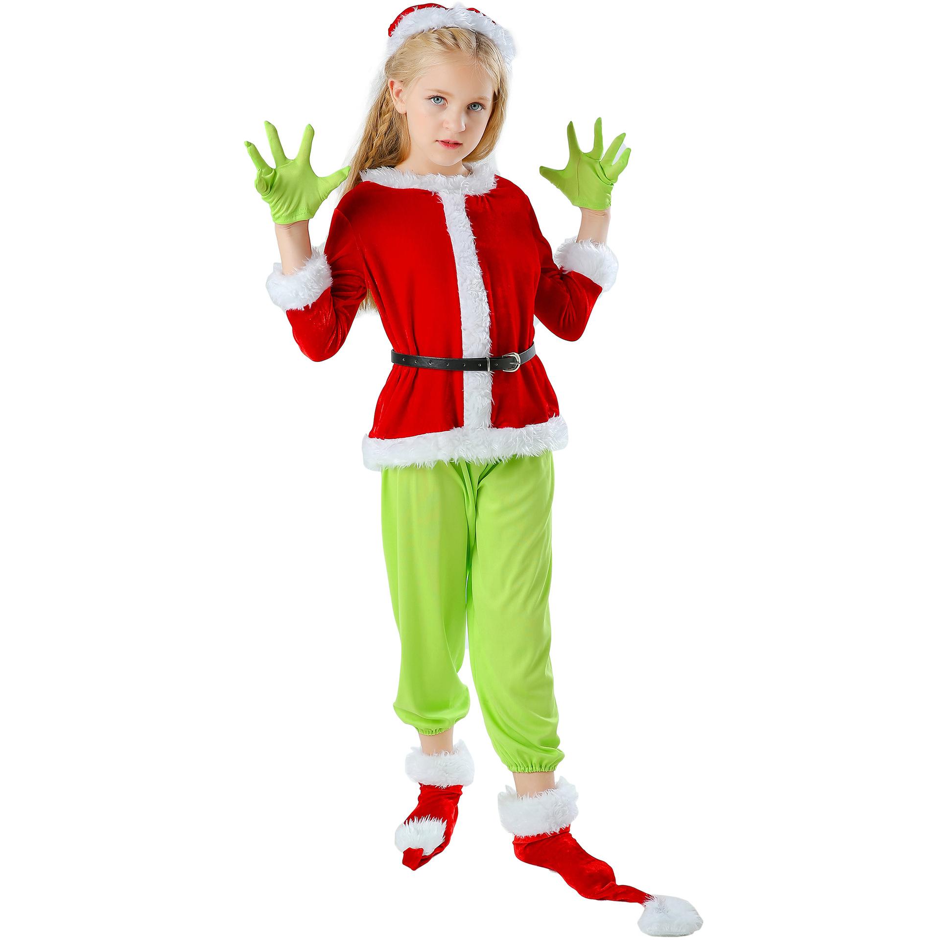 

sub-code Christmas clothing, children s Christmas green hair monster Grinch Christmas clothing, girls Christmas clothing set S
