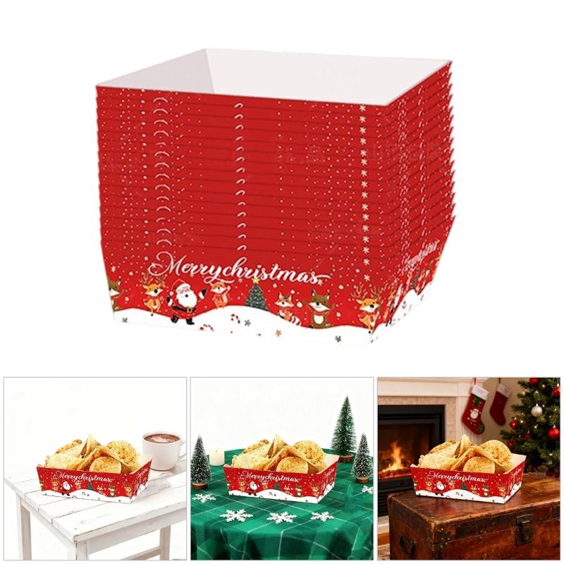 20Pcs Festival Paper Snack Plates Holiday Dinnerware For Christmas Gatherings Cookie Treats Biodegradable Serving Trays