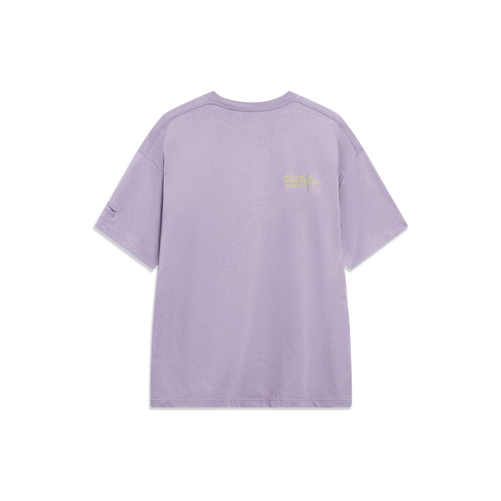 Li Ning X Disney T Shirts Unisex Smoky Gray Mauve Crew Neck Moderate Straight Fit AHST309-5