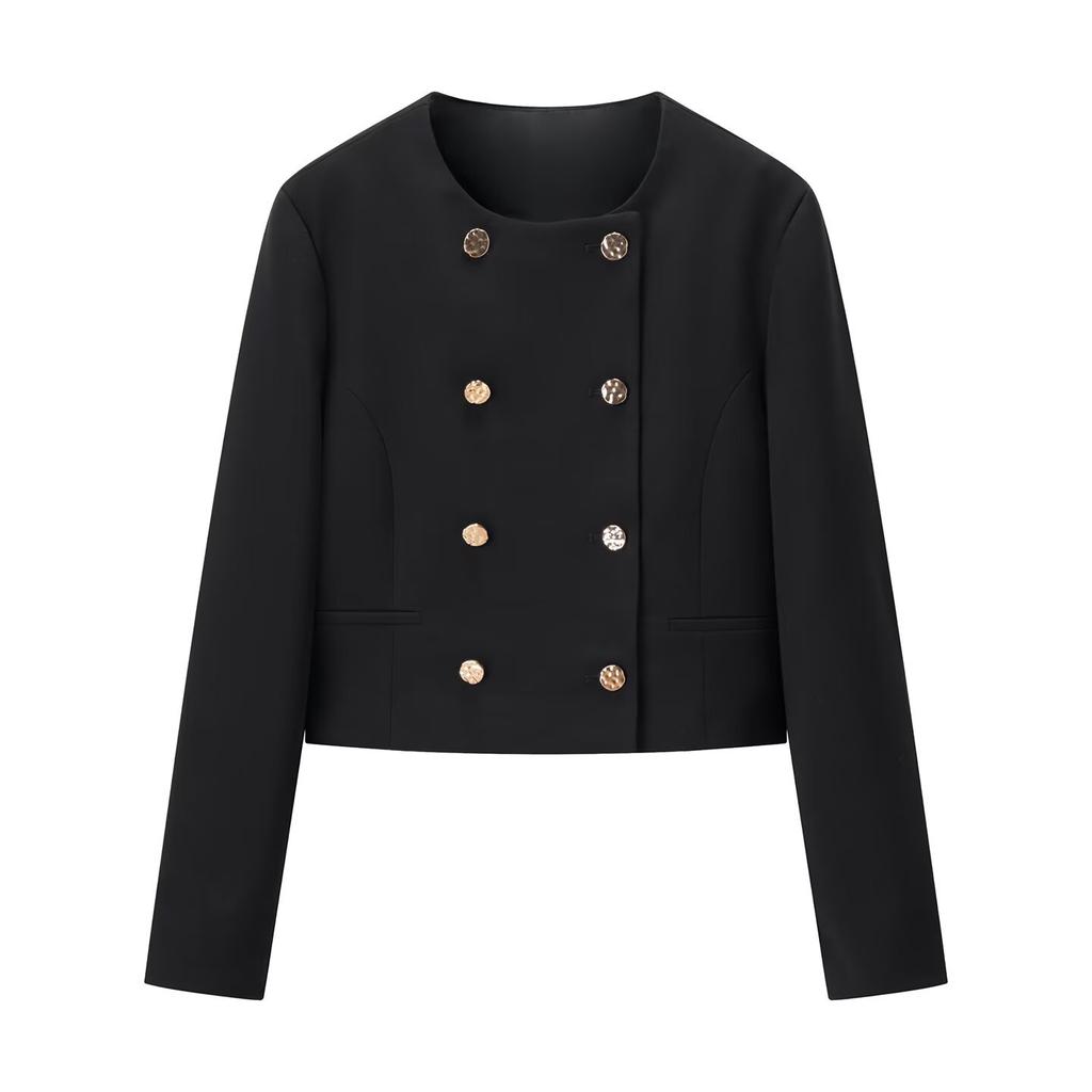 European and American style, new women's clothing, short double-placket blazer with chain belt and ankle pants.
