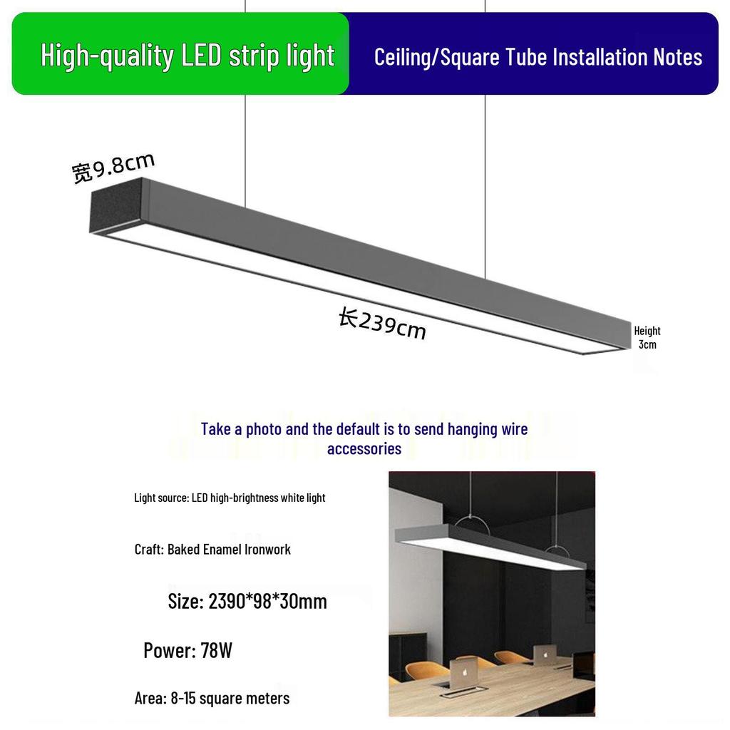LED Square Tube Pendant Light for Office, Supermarket, Barber Shop