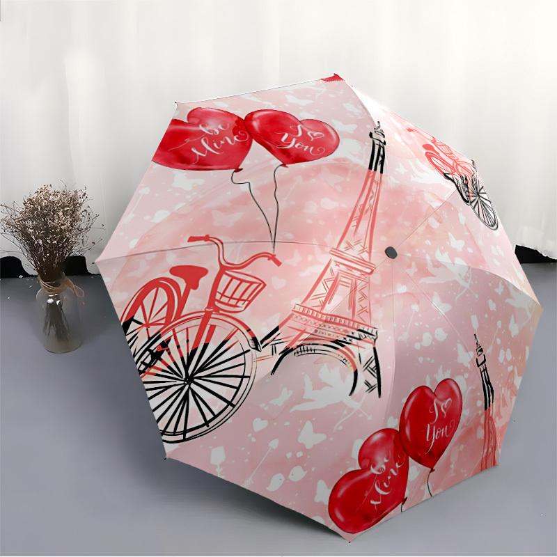 1pc Paris Love Open/Close Folding Umbrella, All- Portable Umbrella for & Men, Stylish Accessory (Holiday Gift) 8-Rib yy251213158