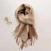 Autumn and winter new solid color cashmere scarf women's high-end sense thickened warm double-sided two-color fringed shawl scarf