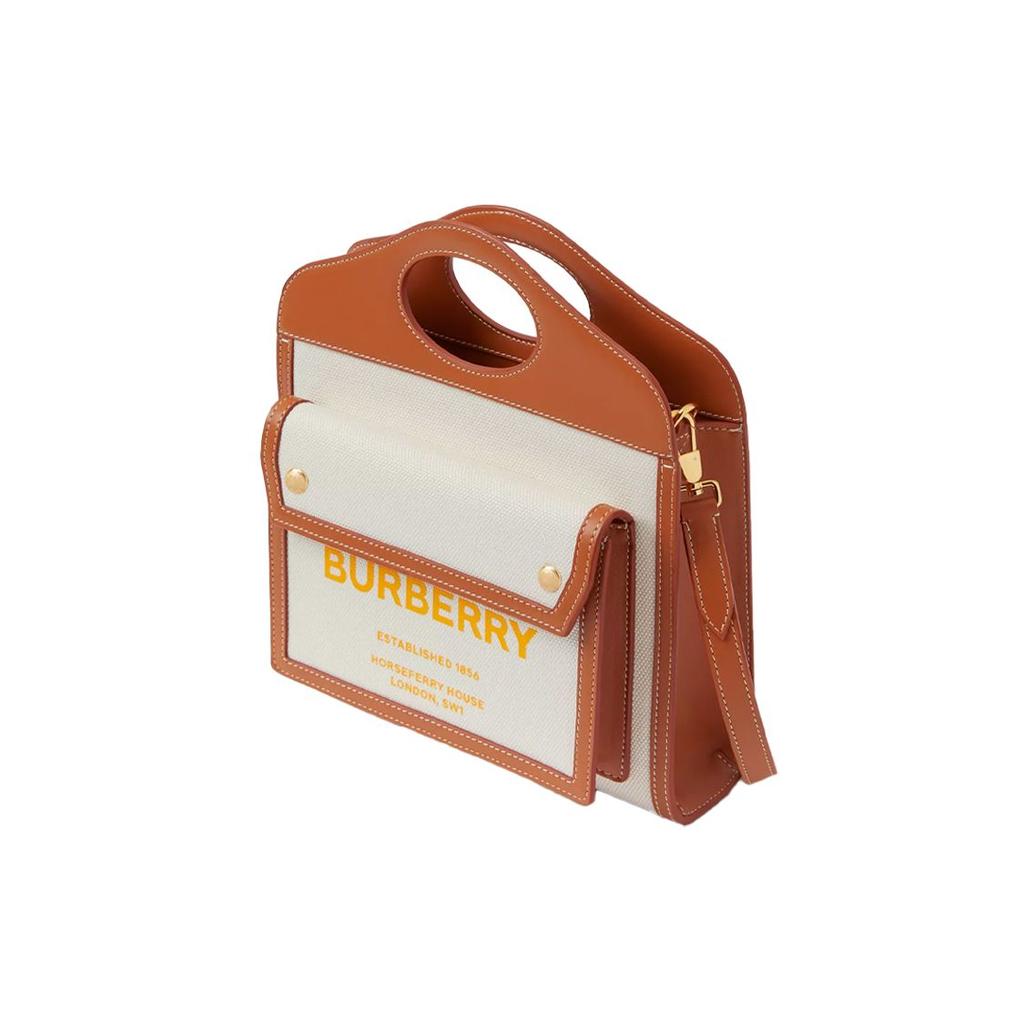 Burberry Pocket Bag Two-Tone Canvas And Leather With Detachable Adjustable Shoulder Strap Mini Handbag Women handbags Natural Amber 80368121