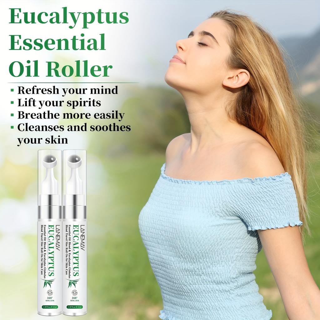 Eucalyptus Essential Oil Roller - Cleanses and Soothes Light Beige, Refreshing & Cooling Sensation - Perfect for Massage Blends