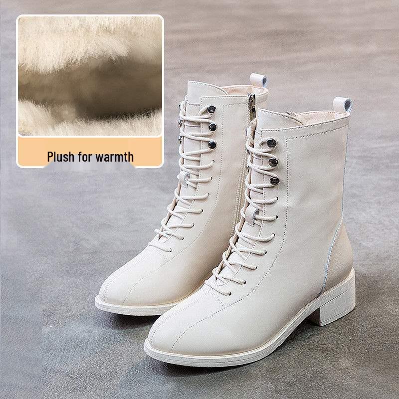 Beige 2025 Martin Stiefel: Echtes weiches Leder, weiche Sohle, Stiefeletten mit niedrigem Absatz für Frühling und Herbst.