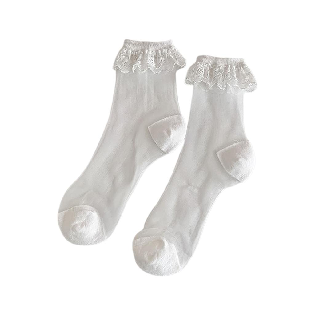 Ruffle Ankle Socks Transparent Mesh Crew Socks Japanese Cute Middle Tube Socks