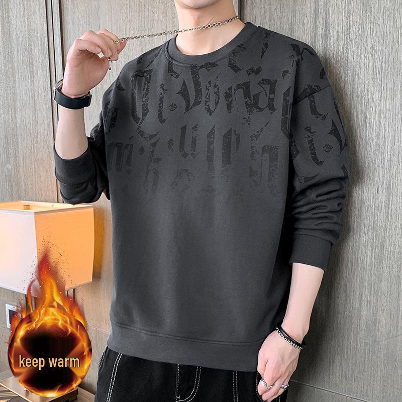 Men's Trendy Plus Size Fleece-Lined Loose Hoody, Autumn/Winter, Casual Round Neck