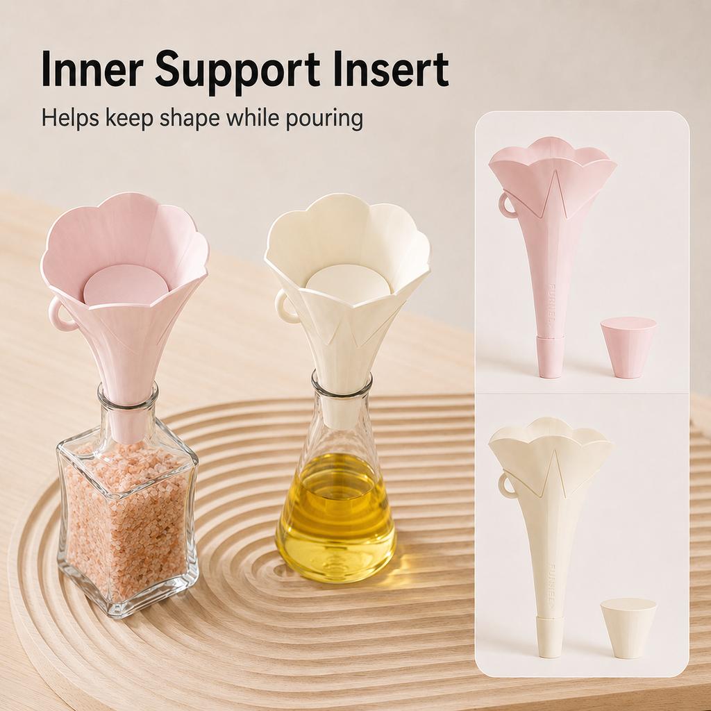 2PCS Foldable Kitchen Funnel with Support Stand TPE Mini Wide Mouth Funnel for Liquid Oil Powder Filling Bottles Home Storage