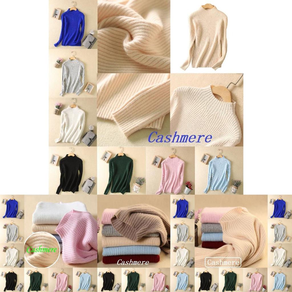 Luxuriously Soft Women Slim Elastic Knitted Half-turtleneck Cashmere Jumper Sweater