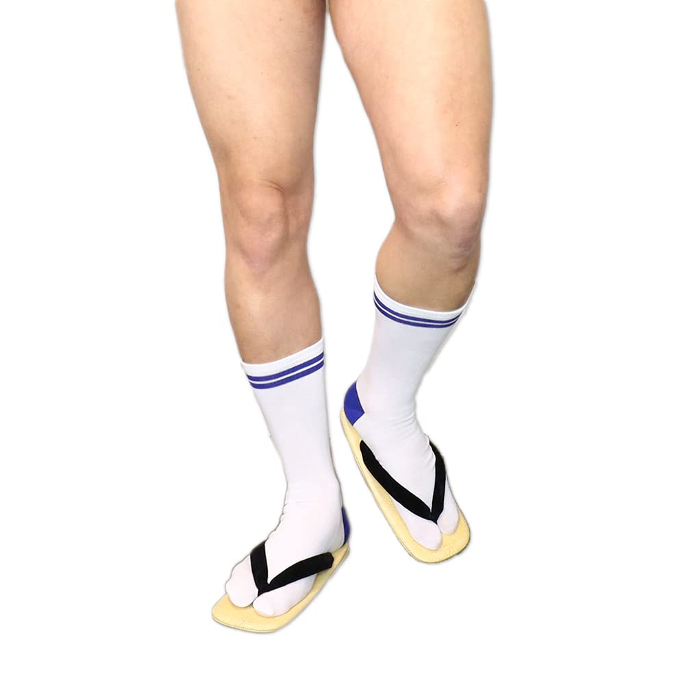 

Белые носки таби с синими линиями, вышитые японской куклой Дарума, сделанные в японских размерах, идеально подходят для хаппи, кая, с узором фаволик, средней длины, Япония, белый