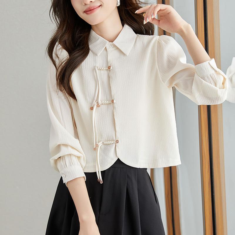 Design-sensory Shirt for Women Long-sleeved Spring Short Tops for Small People New Chinese Shirt