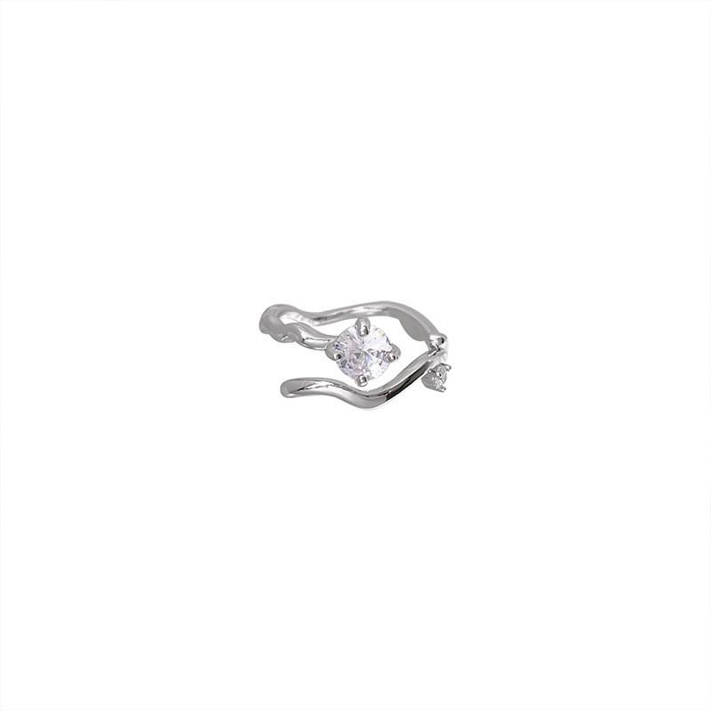 Open Copper Modern Ring With Irregular Wave And Beautiful Zirconia For Women