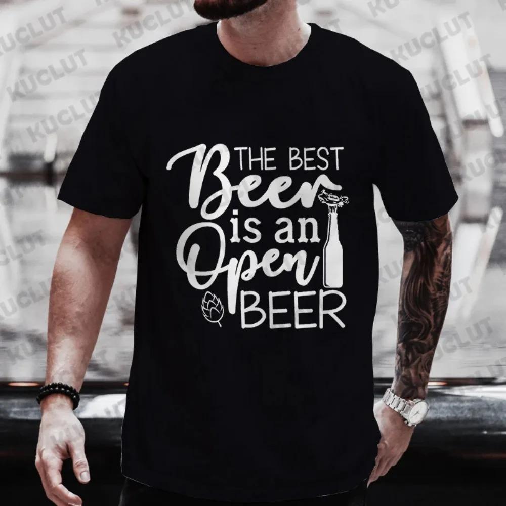 The Best Beer Is An Open Beer Graphic T Shirts Men Y2k Clothes Beer Day Drinking Party Tops Short Sleeve Tees Summer Streetwear