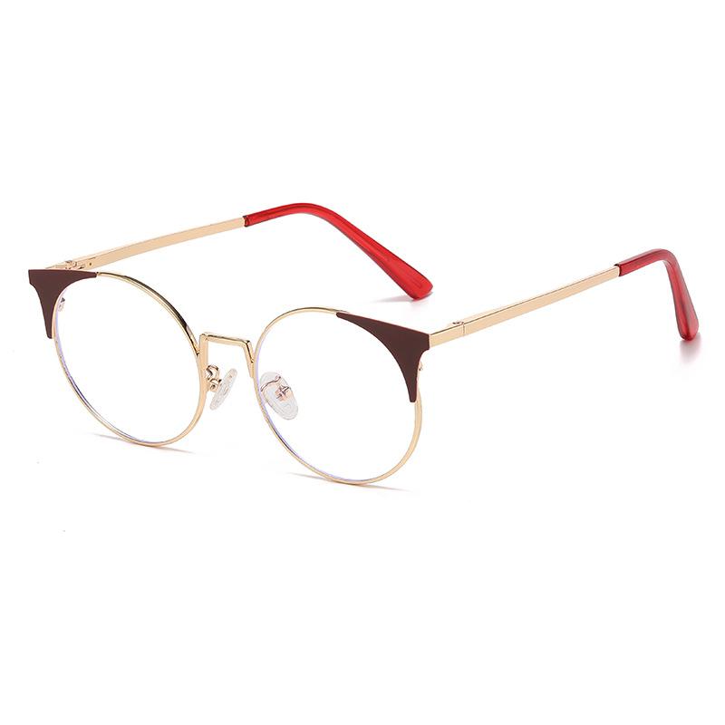 95588 Round Frame Fashionable Anti-Blue Light Unisex Glasses Frame, European And American Metal Spring Foot Flat Glasses