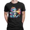 Drachen-T-Shirt mit niedlichem Regenbogen-Drachen, der Feuer speit – Herren, reine Baumwolle, Rundhalsausschnitt, Kurzarm, Sommerkleidung