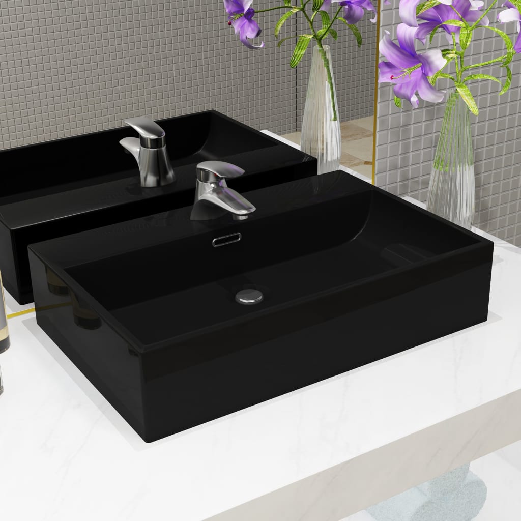 Black Ceramic Wash Basin with Faucet Hole 60.5 X 42.5 X 14.5 Cm