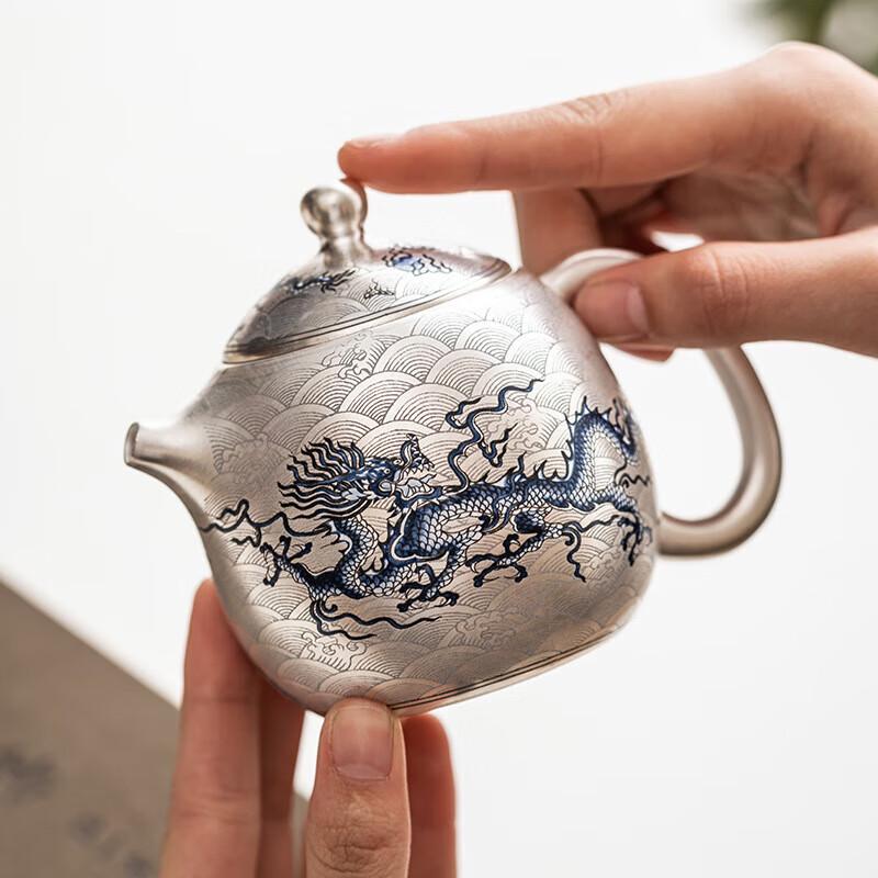 Hand-Painted Silver Dragon Tea Pot Set