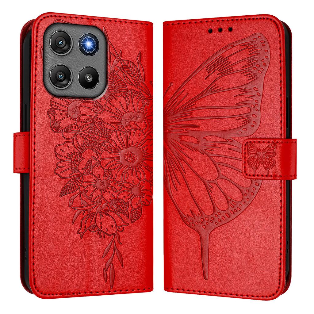 For Motorola Moto G67 Power 5G Wallet Case with Wrist Strap Butterfly Imprint Leather Phone Cover
