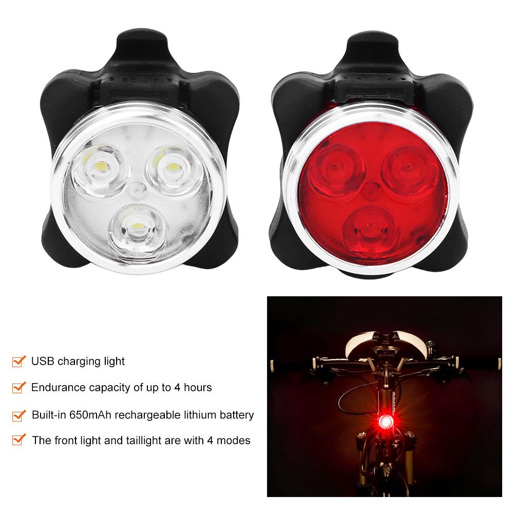 650mA USB wiederaufladbare LED Fahrrad vorne Schwanz Sicherheitswarnleuchte (RotWeiß Set)