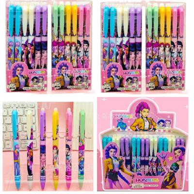 Kpop Demon Hunters Erasable Gel Pen 0.5mm Black Ink Retractable Refillable Friction Pen Smooth Writing School Office Stationery