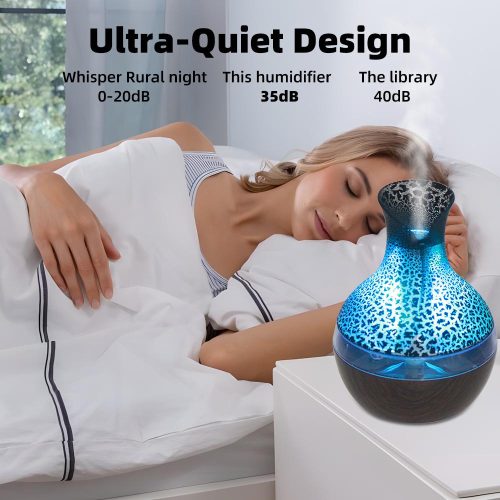 USB Aromatherapy Diffuser 300ml Ultra Quiet Cool Mist Humidifier with Remote Control, 7 Color Changing LED Lights for Sleep Aid