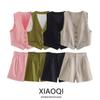 Fashion Style Fall and Winter New Women's Temperament Wild Slim Looking Linen Blended Sleeveless Vest Waistcoat 2010711 832