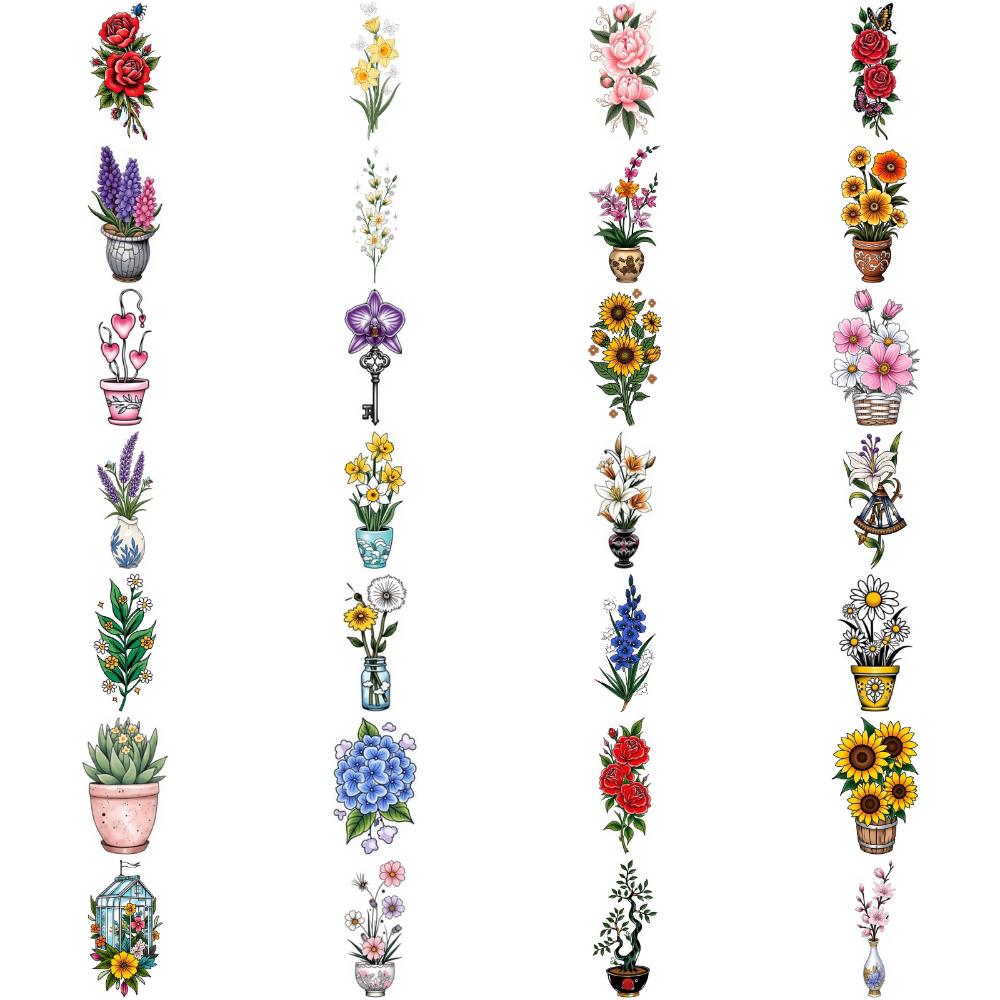 

28pcs Temporary Tattoo New School Traditional Cacti Blue Flowers Orchids For Chest Men Arms