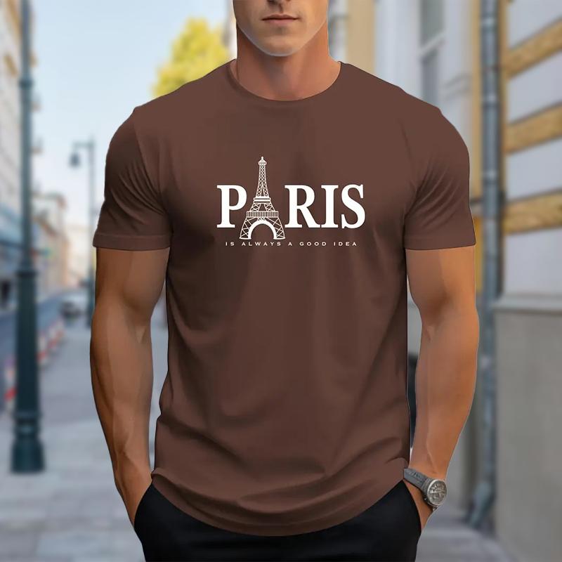 

Новая летняя мужская модная футболка с принтом Personality Paris, мужская футболка, топ M коричневый