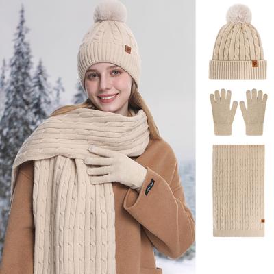 Knitted Hat, Women, Winter Warmth, Cycling Ear Protection, Knitted Wool Hat, Scarf Gloves, Three Piece Set