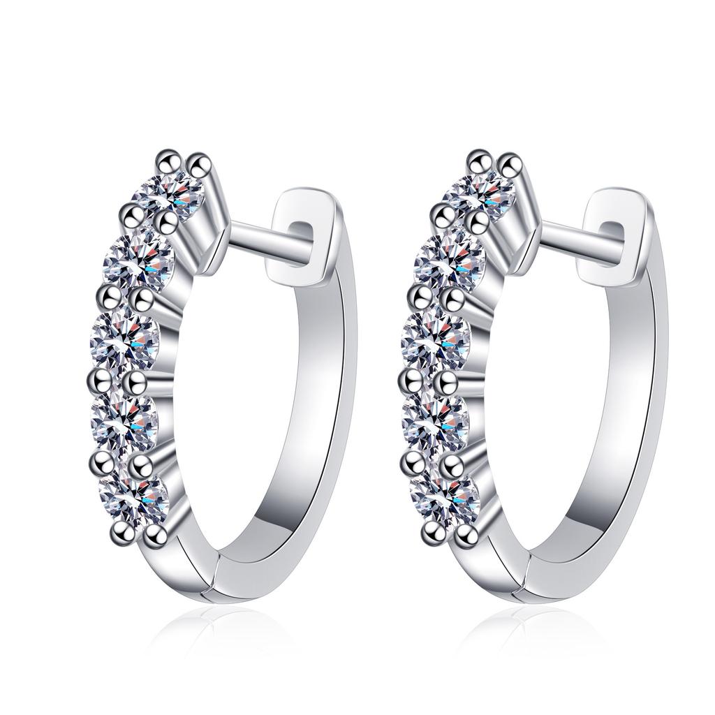 925 Sterling Silver Earrings Female Small Row Drill Mozang Stone Ear Buckle Plated Pt950 Gold Ear Jewelry
