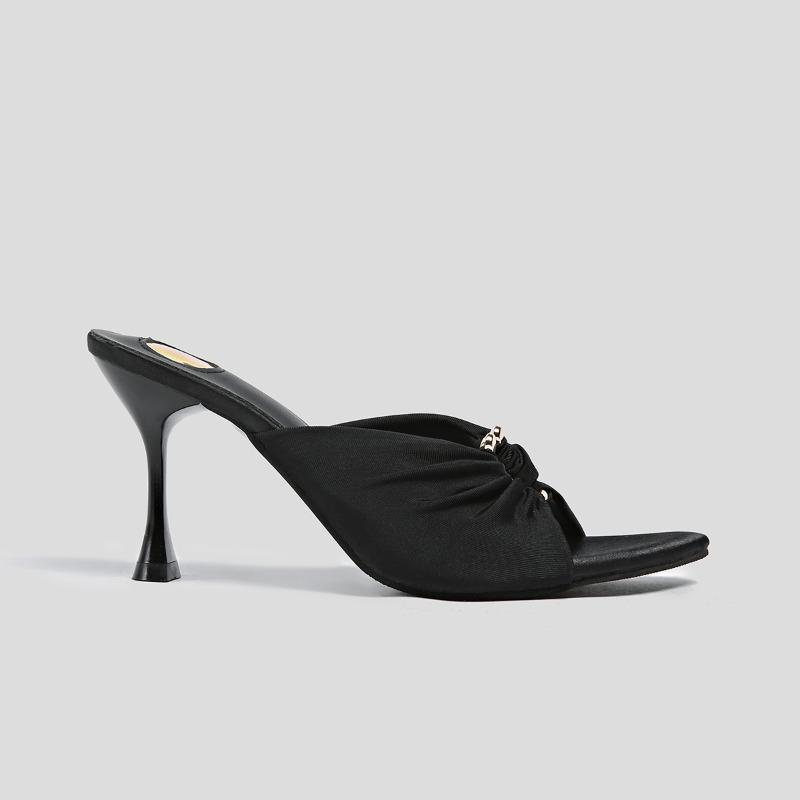 Fashion New Designder Pleated Hollow Out Thin Low Heels Women Slippers Fashion Pointed Toe Party Dress Female Summer Shoes Zapatos Mujer