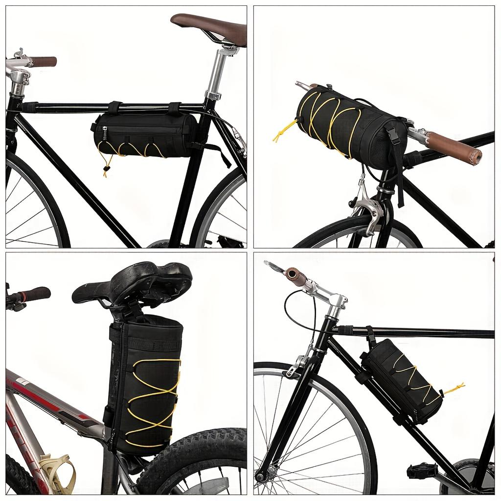 Large Capacity Bike Front Frame Bag Cylindrical Bicycle Handlebar Bag with Elastic Fixing Cord