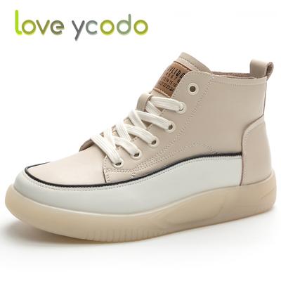 Women and Girls Students Spring and Fall Natural Leather Comfortable Casual Flat Large Size Ankle Boots