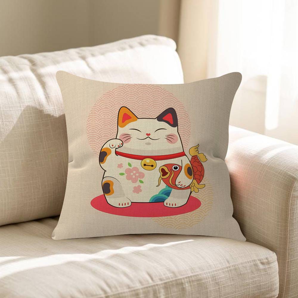 Maneki Neko Lucky Money Cat Pillow Gift Home Office Decoration Pillow Bedroom Sofa Car Cushion CoverPillow Case