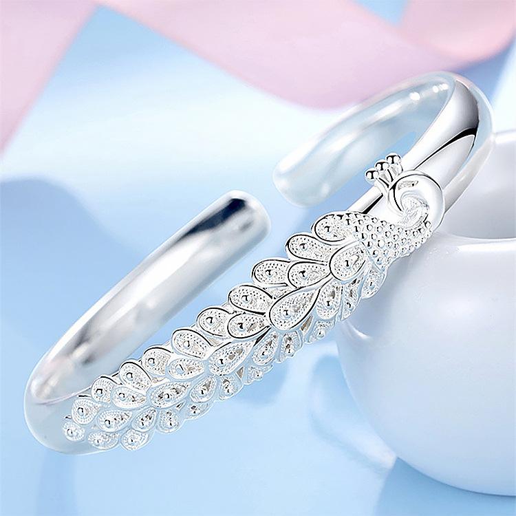 Wholesale Fine 925 Sterling Silver Bangles Bracelet Charms Heart Open for Women Lady Jewelry Adjustment Cuff Wedding Gift