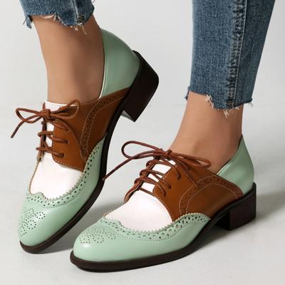 Mode Vardagslåga Klackar Loafers Skor Brun Svart Vit Damskor Klack Snörning Bekväma Fest Kontor Oxfords Skor Stor Storlek 45