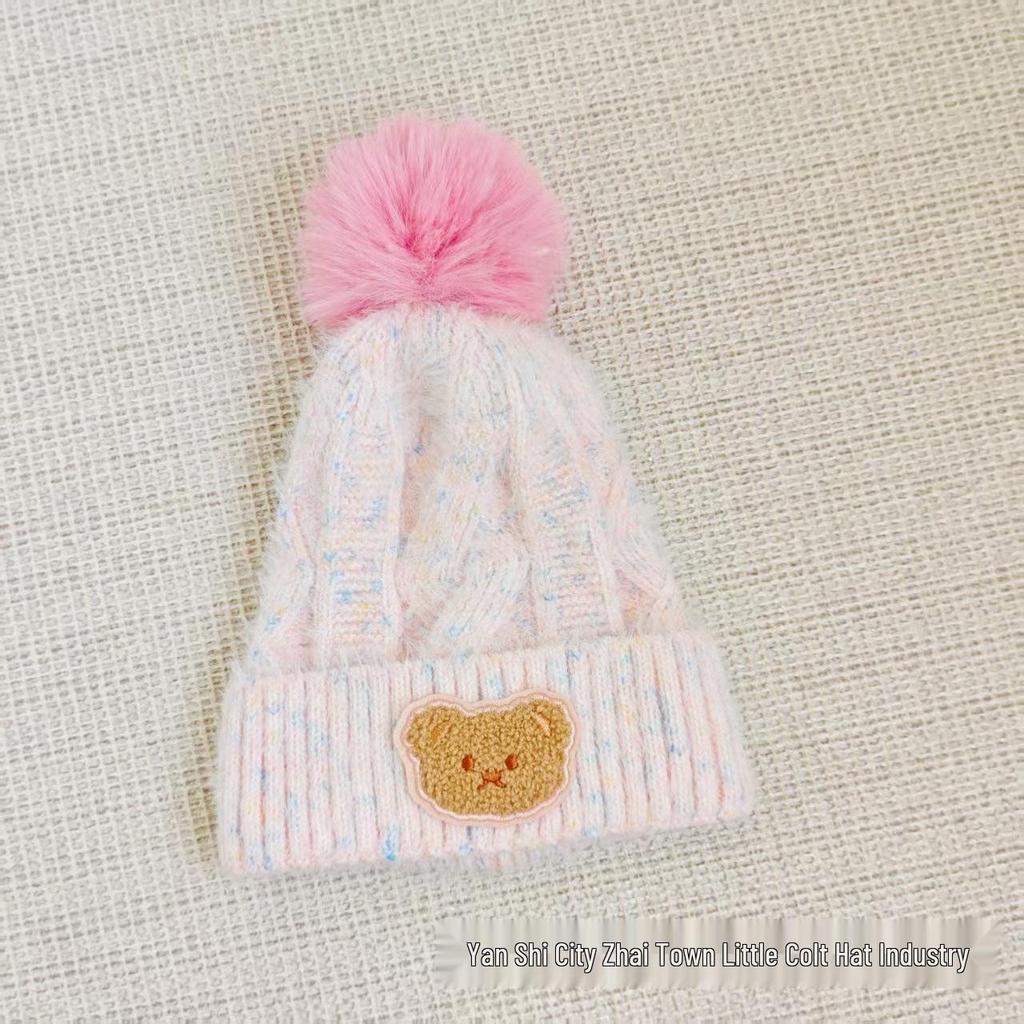Cozy Autumn/Winter Knit Beanie for Boys and Girls – Cute Pom-Pom Bear Design