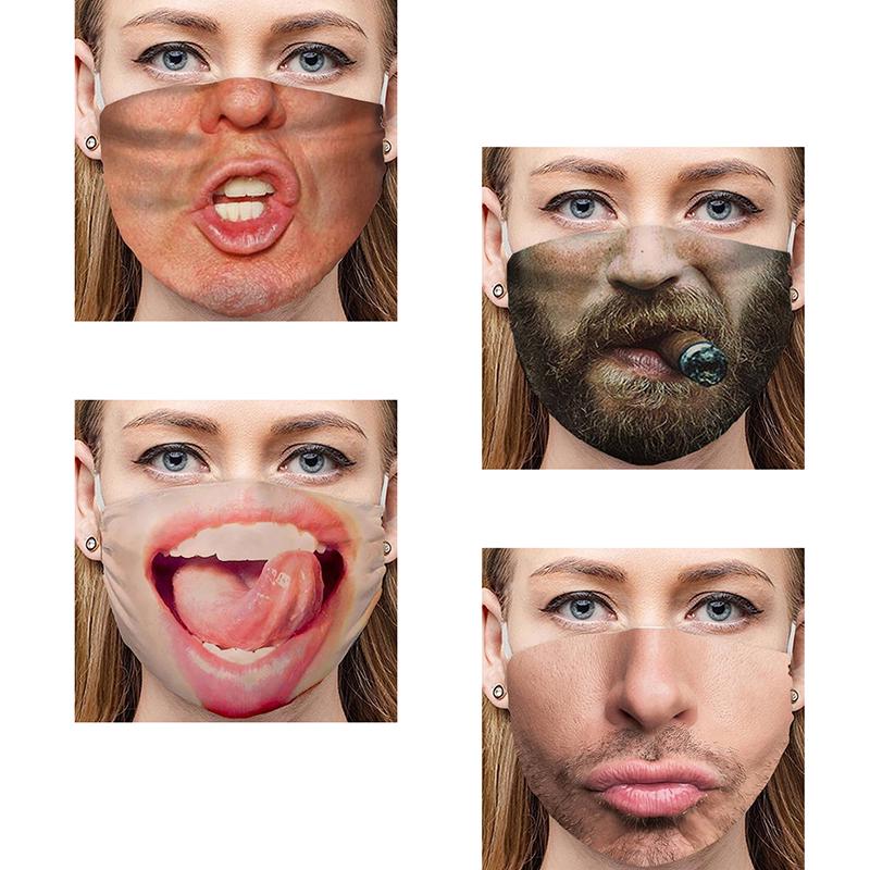 Unisex 3D Lustiges Gesicht Aufgedruckte Masken Winddicht Verstellbare Mundmaske Halloween