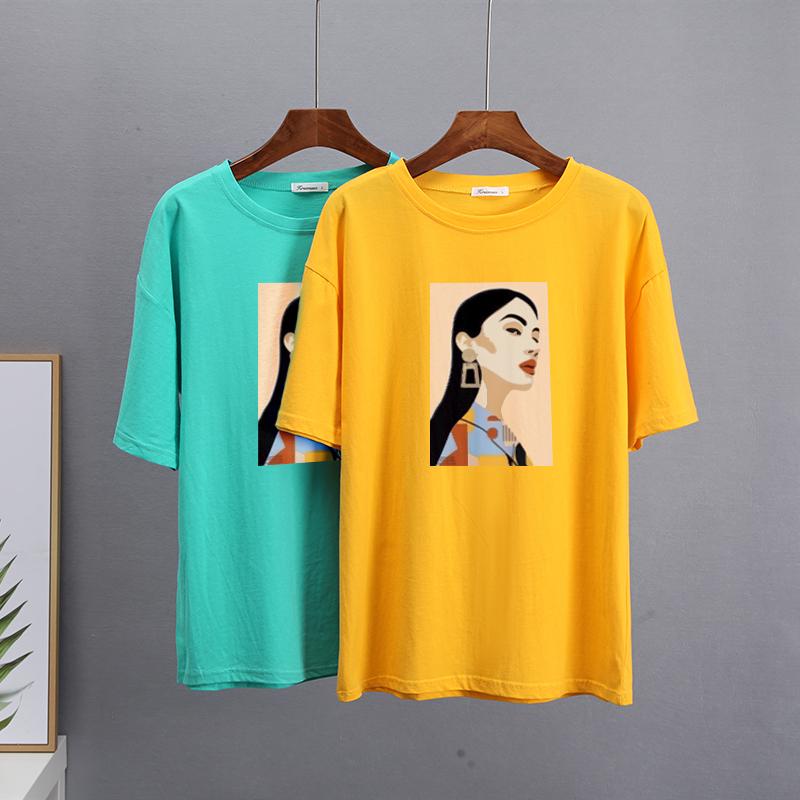 Hirsionsan Chic Cotton Printed T Shirts Women Summer Loose Casual Tees Oversized Aesthetic Graphic Clothes Plus Size Female Tops