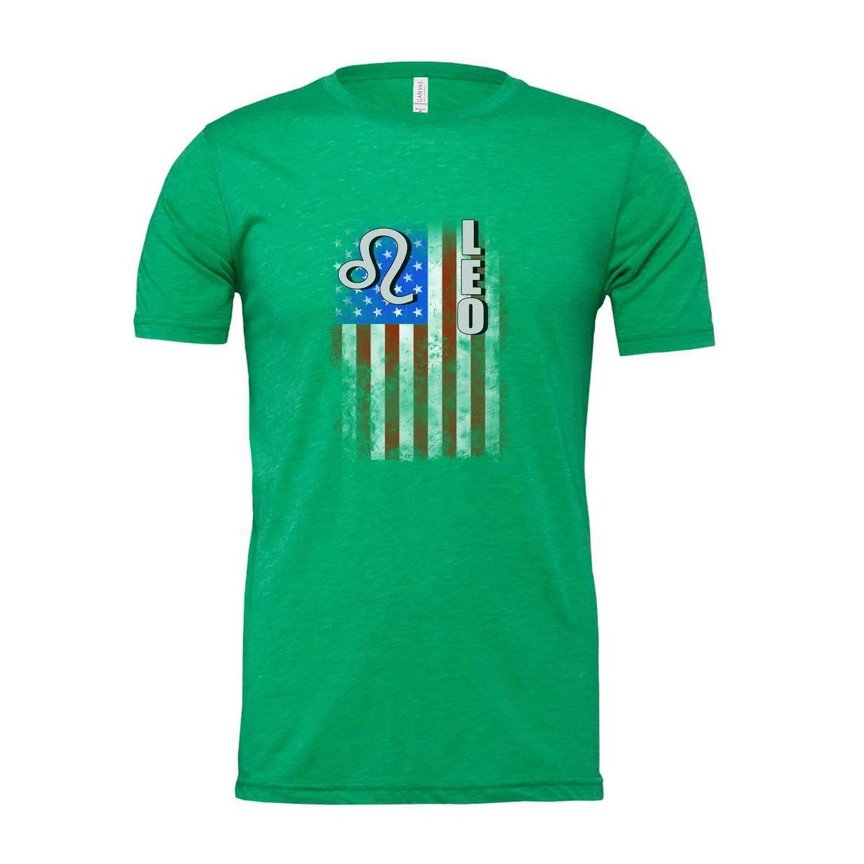 Leo Zodiac Sign Unisex T Shirt With American Flag Graphic And Distressed Print O S