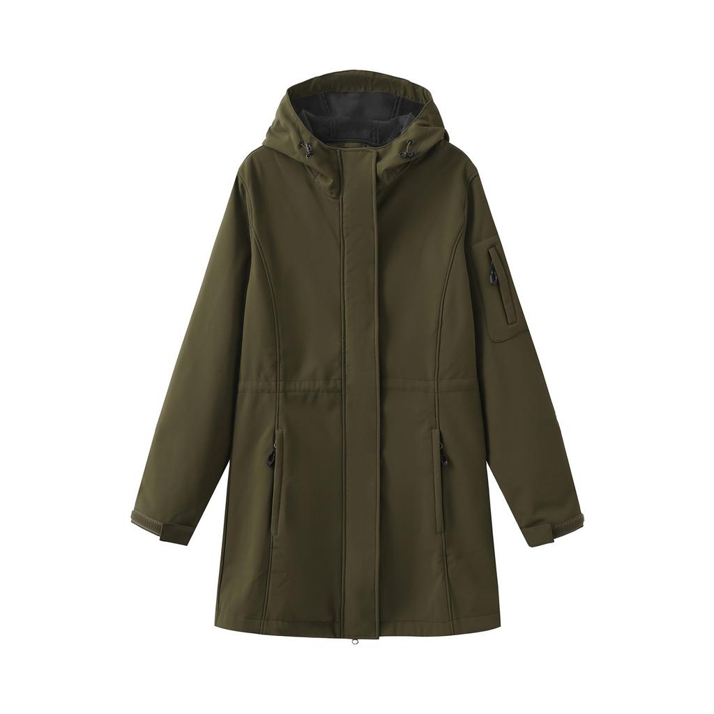 Women's Casual Solid Color Long Sleeved Pocket With Fleece Jacket Hooded Coat Windbreaker