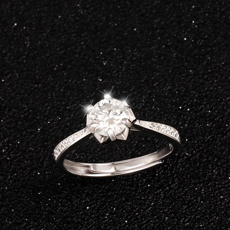 S925 Sterling Silver Moissanite Six-Prong Square Bezel Women s Open Design Ring Adjustable